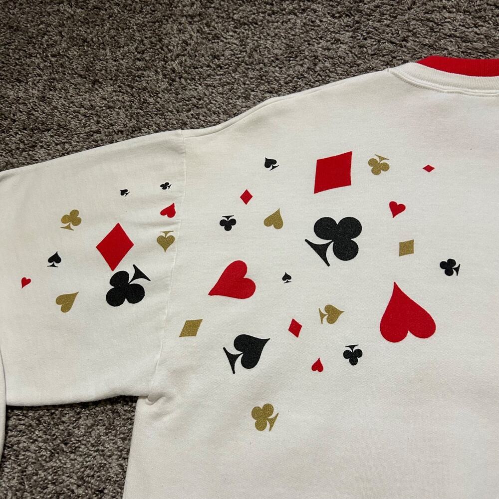 Vintage Sweatshirt Playing Cards Crewneck Pullover 90s y2k Poker Casino XL - Picture 8 of 10